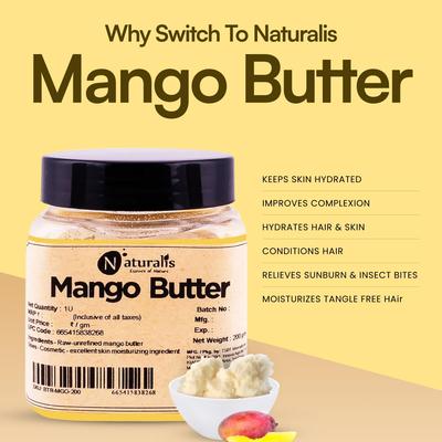 Naturalis Mango Butter | 200gm | Raw, Unprocessed & Unrefined Body Butter | Ingredient for Lip Balm & Lip Cream | Moisturization of Body | Smooth T