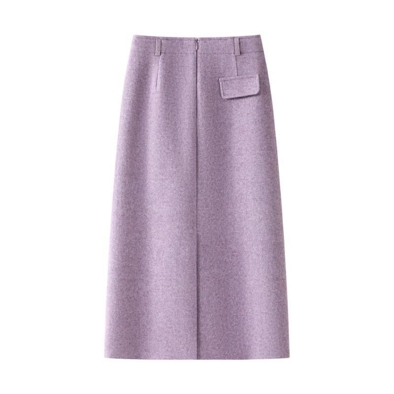 2025 New Women's Purple Woolen A-Line Pencil Skirt: Autumn/Winter Slim Fit