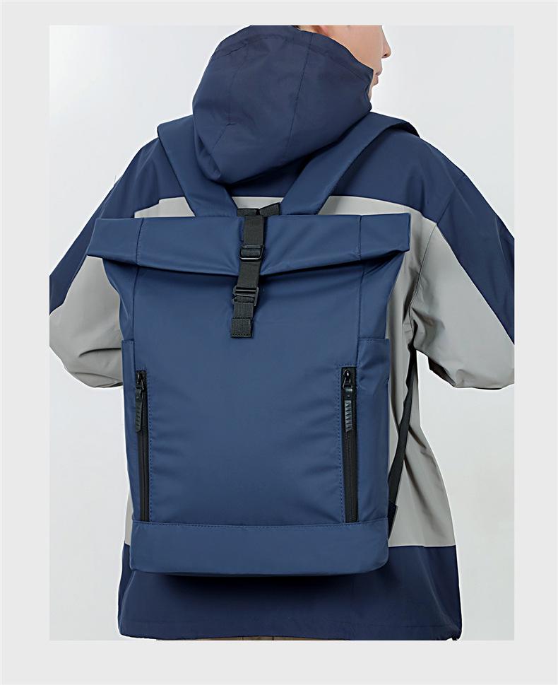 Herrryggsäck med rulltopp, vattentålig, för bärbar dator: Stor kapacitet för arbete, resor och högskola.