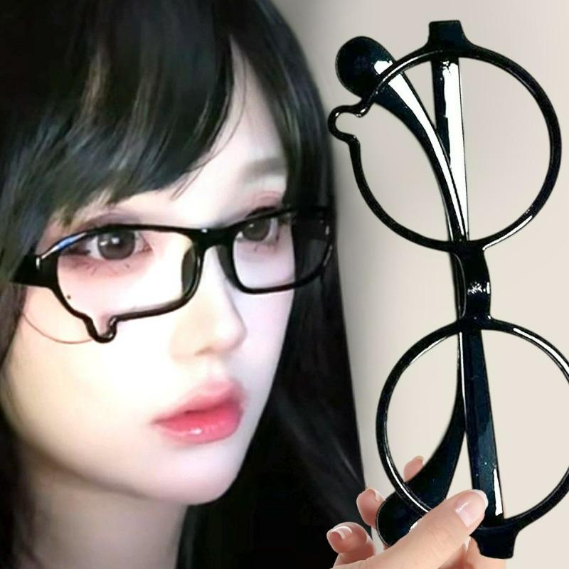 1/2Pcs Japanese Teardrop Cosplay Glasses Frame Women Men New Black Large Round Frame Lensless Costume Cosplay Eyewears Frame
