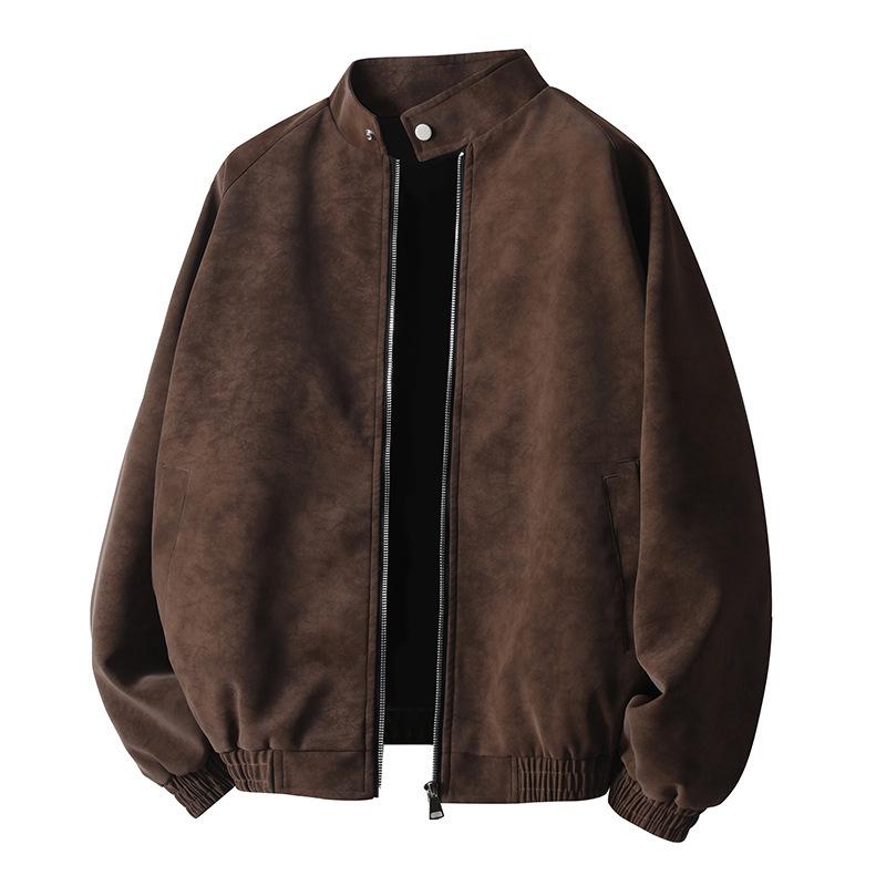 Leather jacket men's new trendy casual jacket trendy brand retro American leather jacket stand-up collar loose jacket