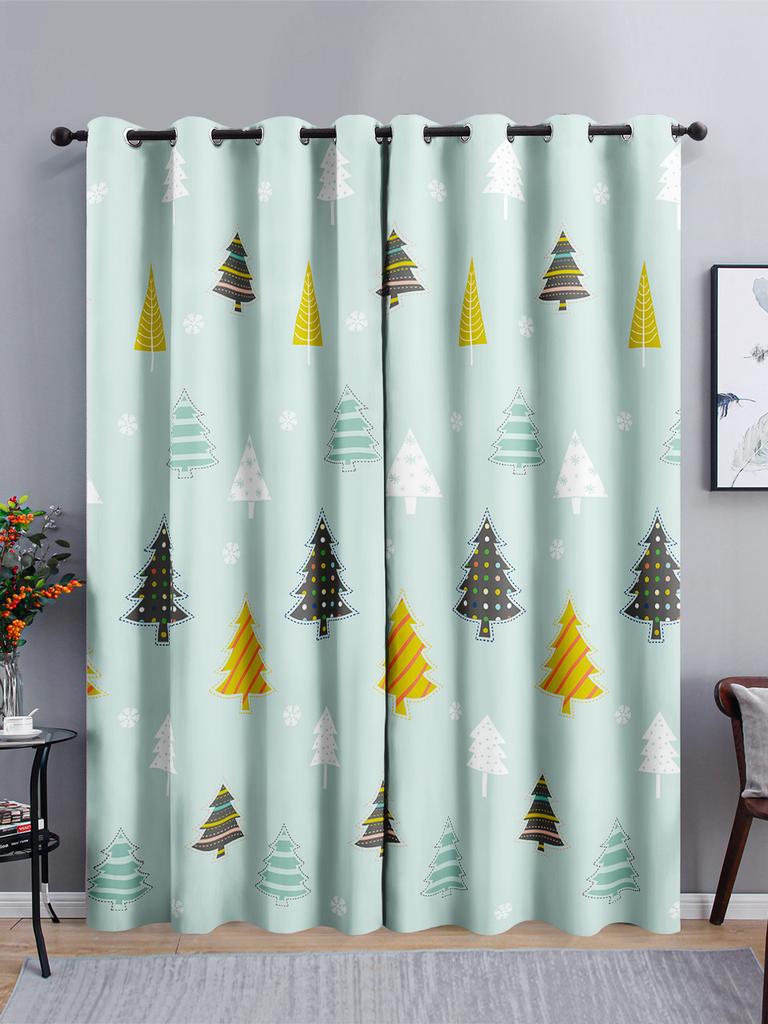 Curtains Cartoon Santa Holiday Curtains Bedroom Living Room Blackout Curtain Perforated