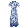 Retro Blue Ethnic Print Holiday Dress - Slim Fit