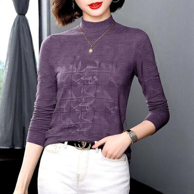 Élégant Haut Violet à Manches Longues pour Femmes d'Âge Moyen - Style Automne/Hiver 2025