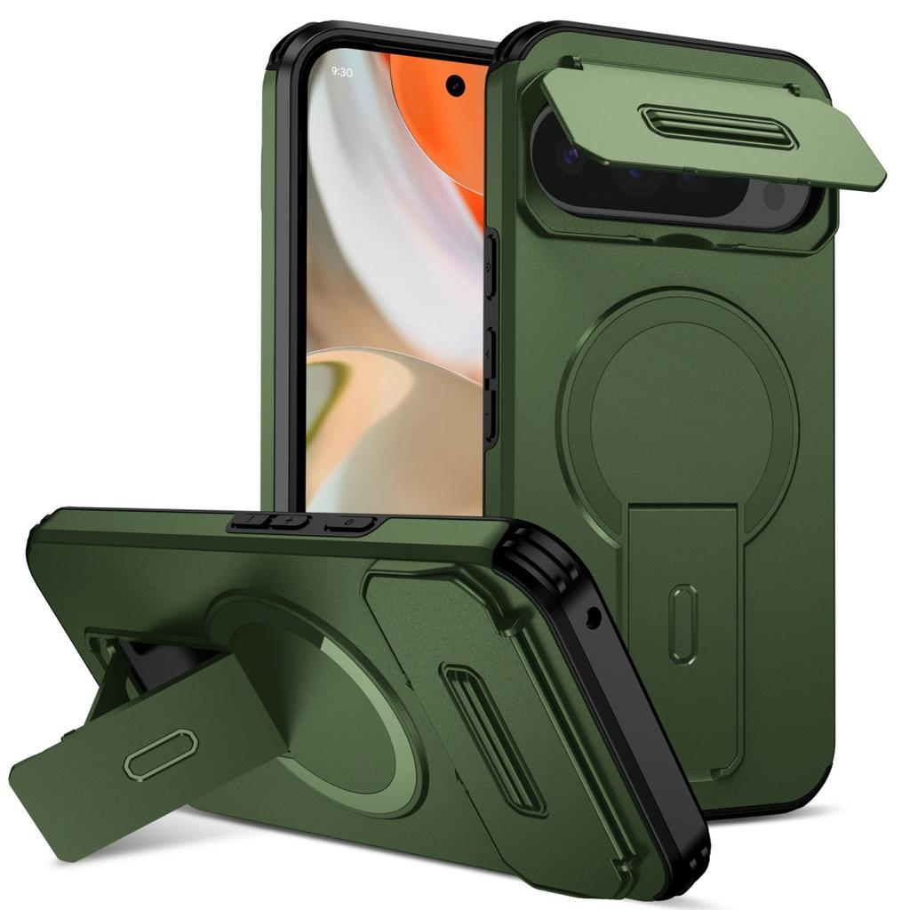 Custodia a Staffa Corazzata Resistente con Copri Fotocamera Scorrevole Per Google Pixel 10 9 Pro XL 9A Per Supporto di Ricarica Magnetica Magsafe