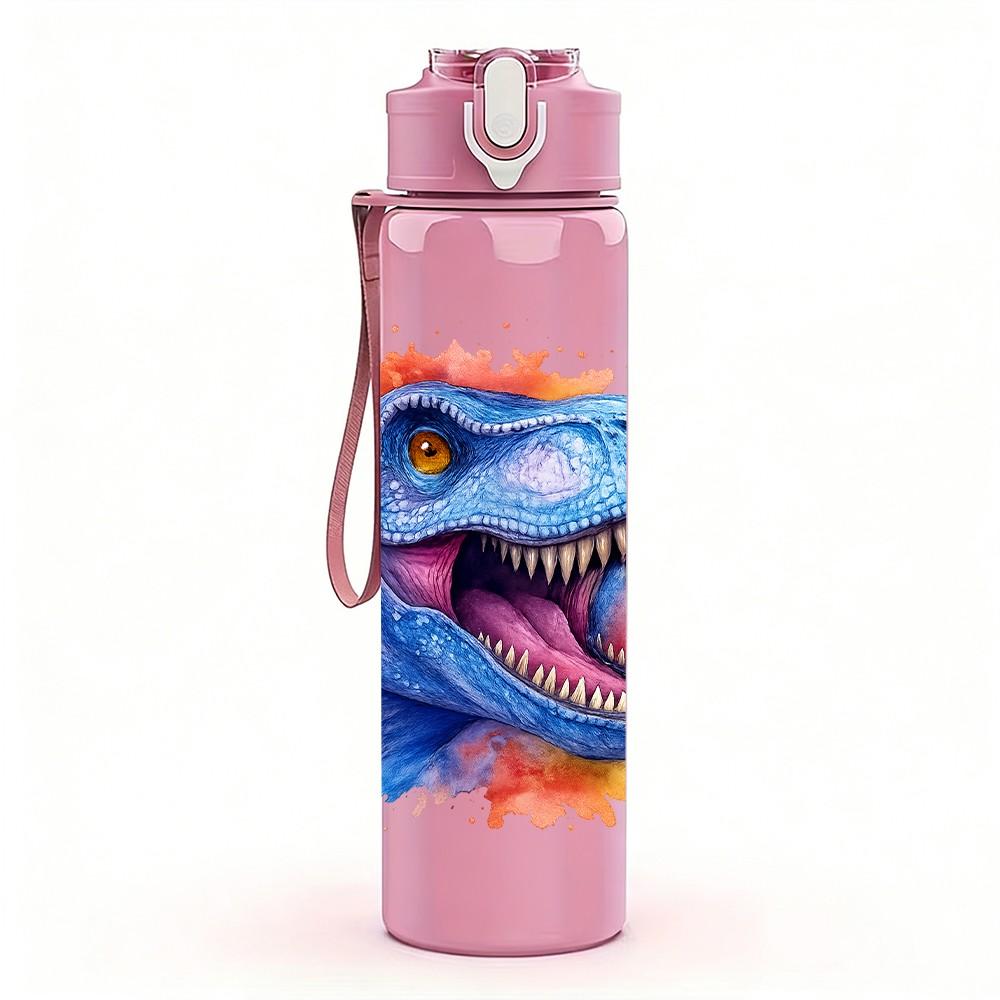 1PC Roaring Blue Dinosaur Head 750ml Color Plastic Sports Water Bottle Leakproof Flip Straw Lid Suitable for Sports Office Home Use