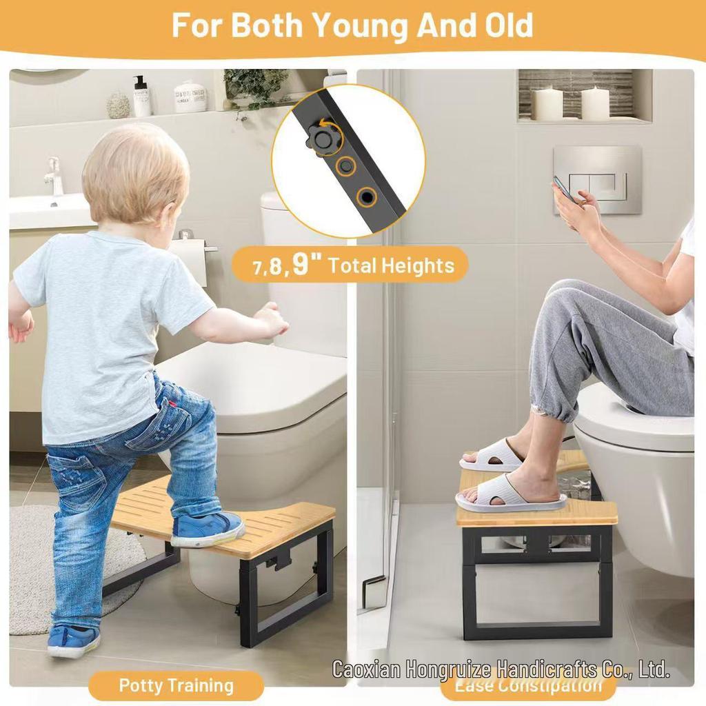 In-Stock Adjustable Folding Wooden Bathroom Toilet Footstool
