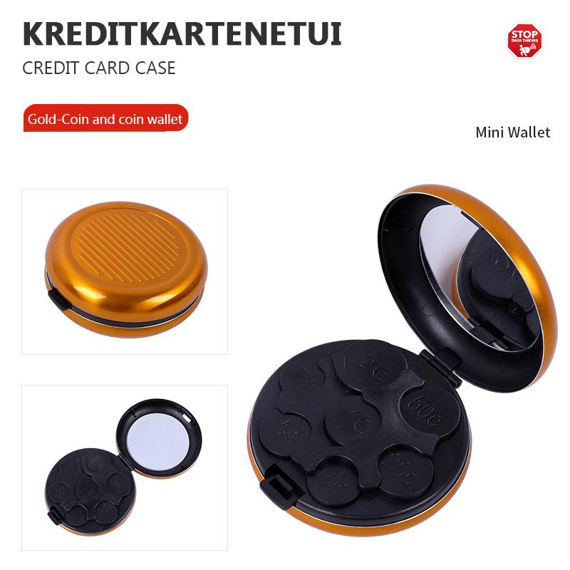 Cutie Mini Creativă de Modă pentru Depozitarea Monedelor Euro cu Oglindă, Portabilă de Călătorie, din Aliaj de Aluminiu, Circulară, Portofel Zero Euro, Portmonee pentru Monede