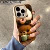Phone Case: 2D flat lambskin suitable for iPhone 18 17 16 15 14 13 Pro film protective case, brown bear head top, Christmas and Halloween gift