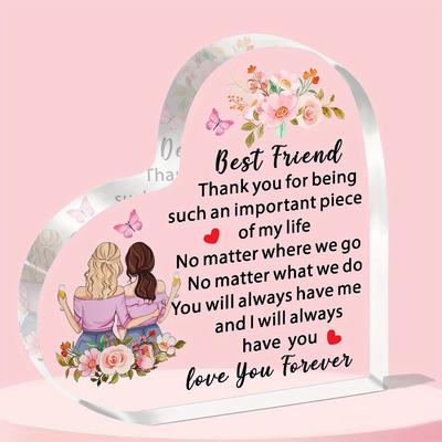 2D Flat, "I Will Always Have You" Best Friend Acrylic Desktop Decorative, Floral & Butterfly Design, Suitable for Wall Decoration, Porch, Room, Villa,