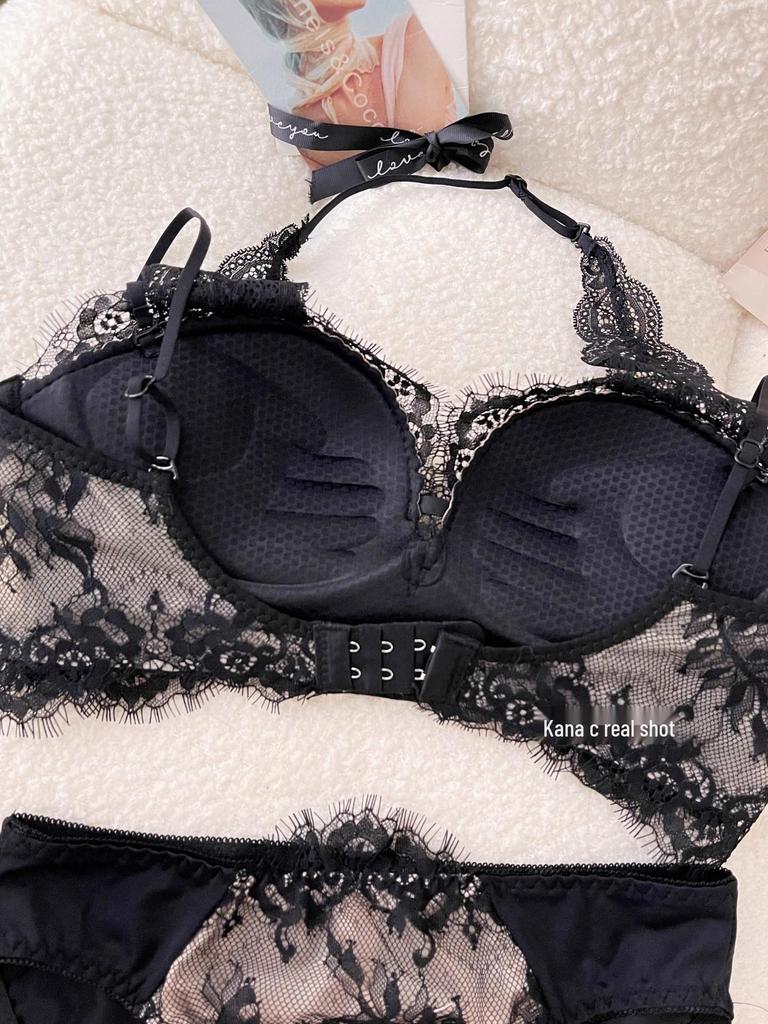 French Pure Desire Lingerie Set: Halter Lace Bra & Beautiful Back Anti-Sagging Bra