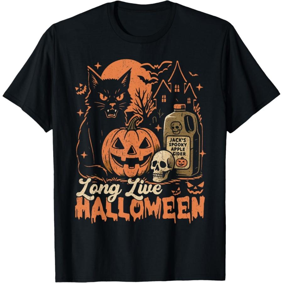 Long Live Halloween Funny Pumpkin Halloween Black Cat T-Shirt XXXXXL чёрный