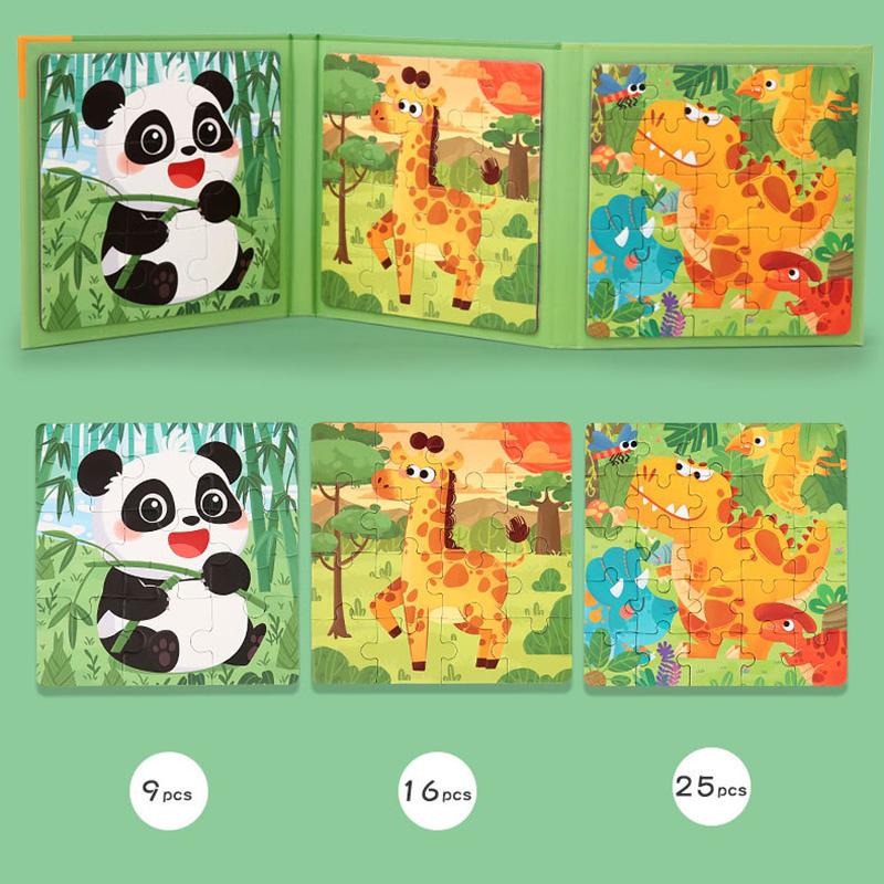 3 In 1 Advanced Paper Magnetic Animal World Transportation Puzzle Montessori Style Educational Learning Playthings Kids Matching Games