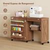 Folding Sewing Table, Rolling Cabinet, Magnetic Barn Door, 2 Bins, Shelf, 18 Pegs, Brown