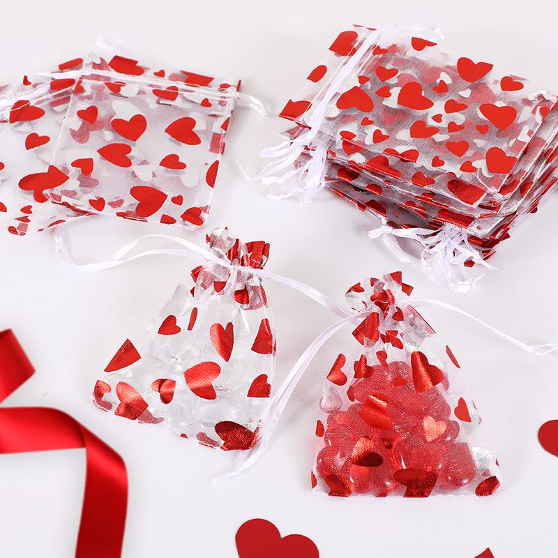 100 Pezzi Sacchetti in Organza a Forma di Cuore Rosso Matrimonio San Valentino Regalo Sacchetto con Coulisse per Caramelle Sacchetti Esposizione Gioielli Decorazione Festa di Compleanno