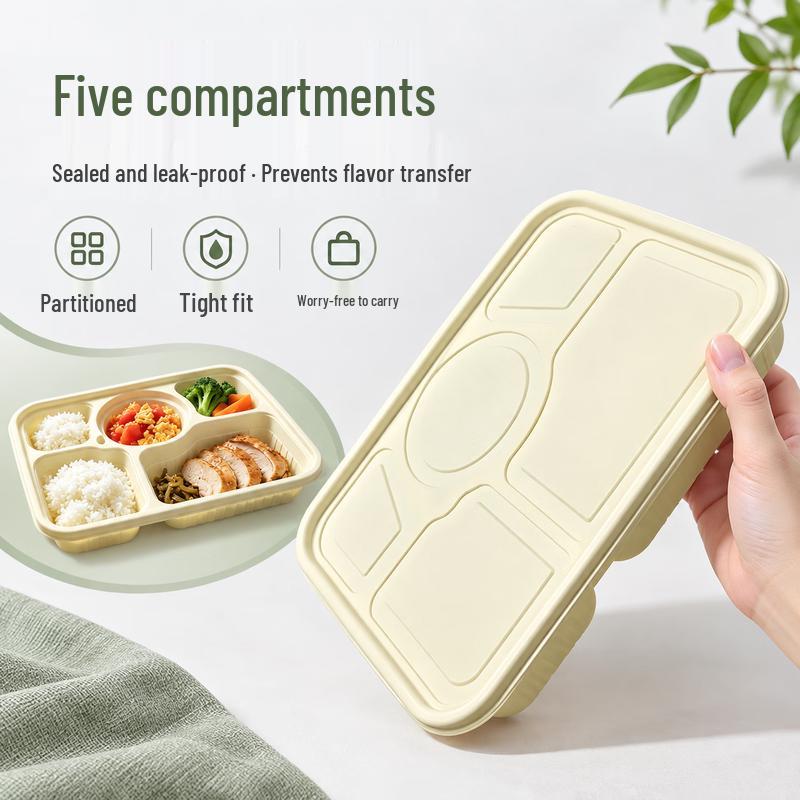 Eco-Friendly Biodegradable Cornstarch Five-Compartment Bento Box
