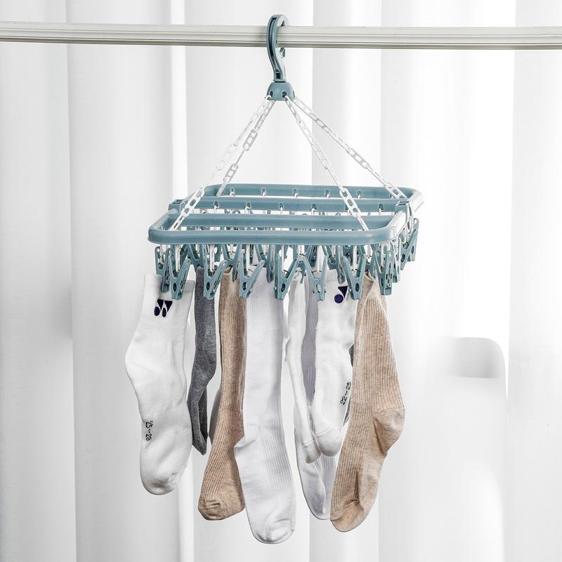 Faltbarer Schöner Hängender Kleiderbügel 32 Clips Multifunktional Winddichter Sockenclip Wäscheständer Haushaltsgebrauch Kunststoff Kleidung Socken Wäscheständer
