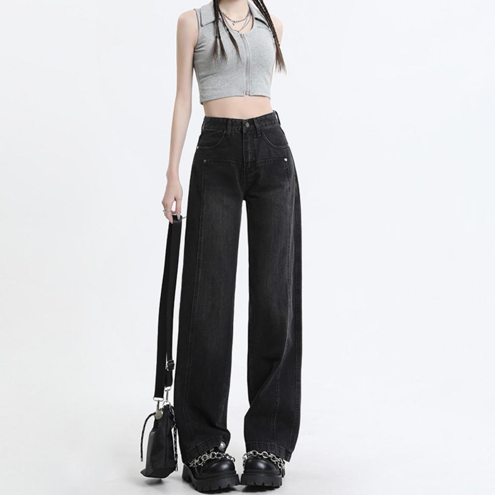 

Трендовые персонализированные джинсы широкие прямые трубы тонкие с высокой посадкой весенне-осенний новый дизайн джинсы-швабры 2XL