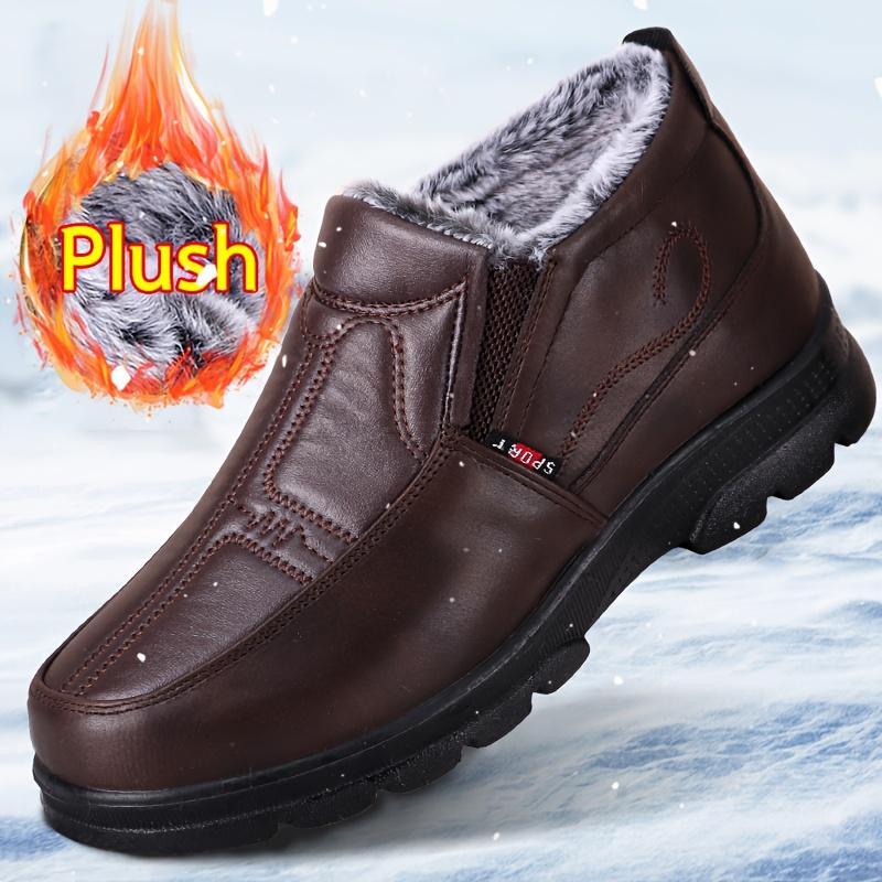 Herren Schlupf-Knöchel-Schneestiefel Rutschfeste Winterwanderschuhe mit Plüschfutter Kaltwetter Outdoor Trekking-Schuhwerk zum Wandern Winterstiefel