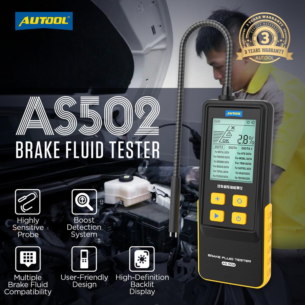 AUTOOL AS502 Automotive Brake Fluid Tester Oil Liquid Quality Water Content Brake Oil Tester for Car DOT3/DOT4/DOT5.1/ENV4