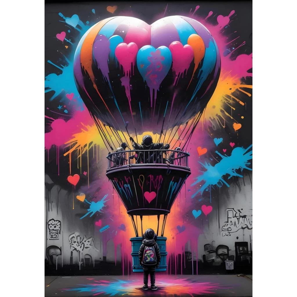 Street Graffiti Posters Print Children's Hot Air Balloon Love Canvas Painting Cartoon Pop Wall Art Picture Home Kid Room Decor