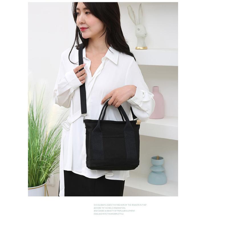 Japanese Style Canvas Tote Bag for Women, Multi-Layer Handheld Purse, Large Capacity Casual Bucket Handbag for Daily Commute KTB