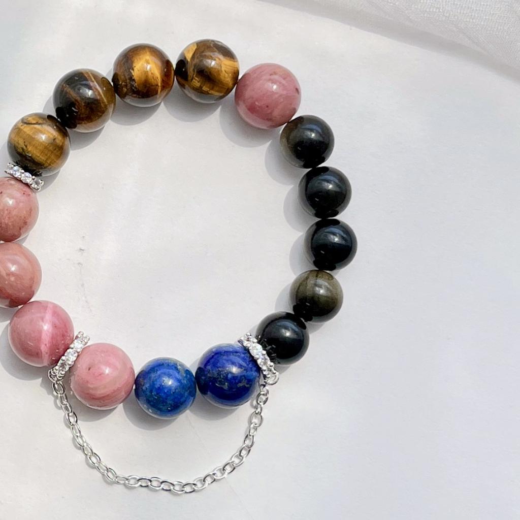 Natural Lapis Lazuli Mahogany Pattern Tiger Eye Stone Obsidian Design Bracelet Bracelet