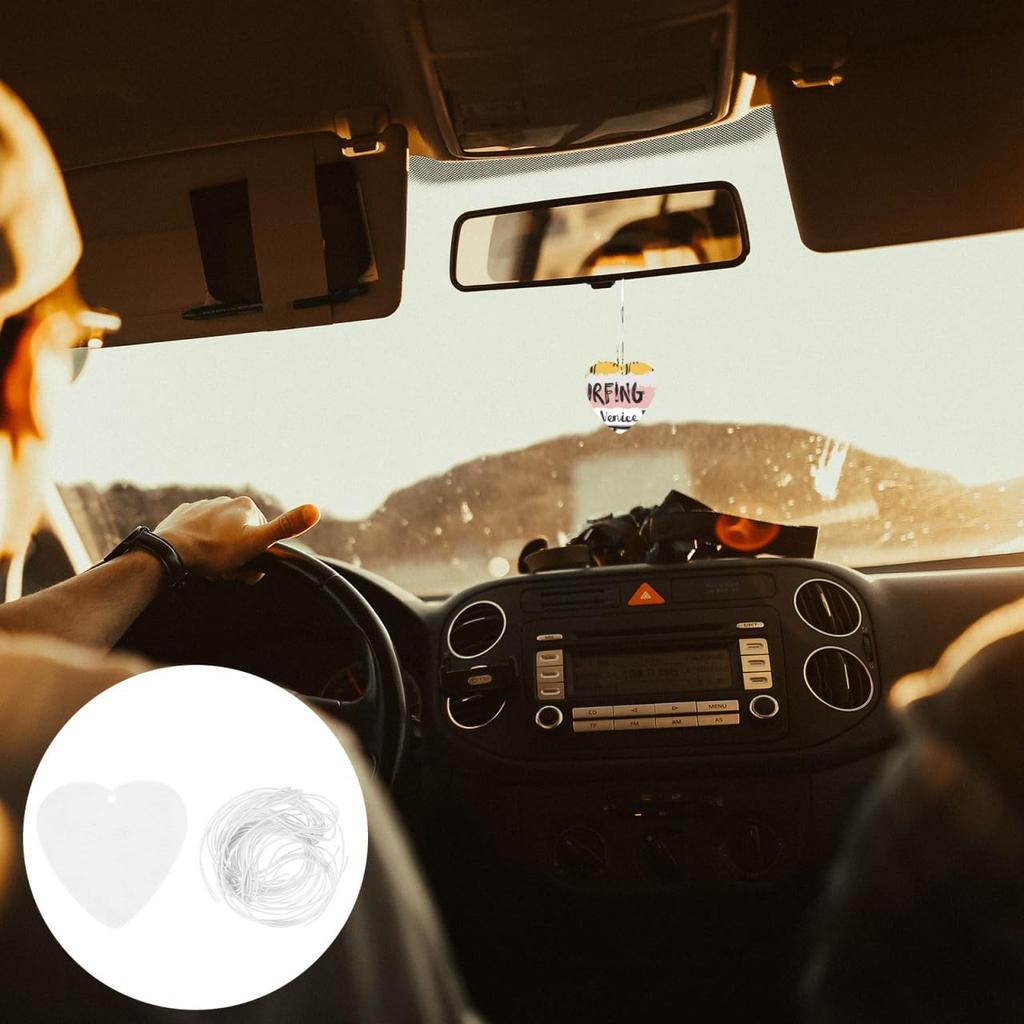 LIFKOME 50 Pcs Heart Shape Sublimation Felt Air Freshener Blanks with Elastic Straps for Diy Car Vent and Home Decoration 3.54 Inch