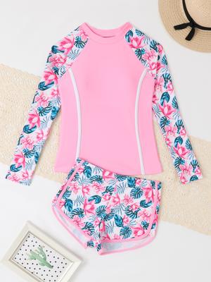 Kids Girls Summer Beachwear Tankini Swimwear Set T-shirt and Shorts 2 Piece Swimsuit Bathing Suit