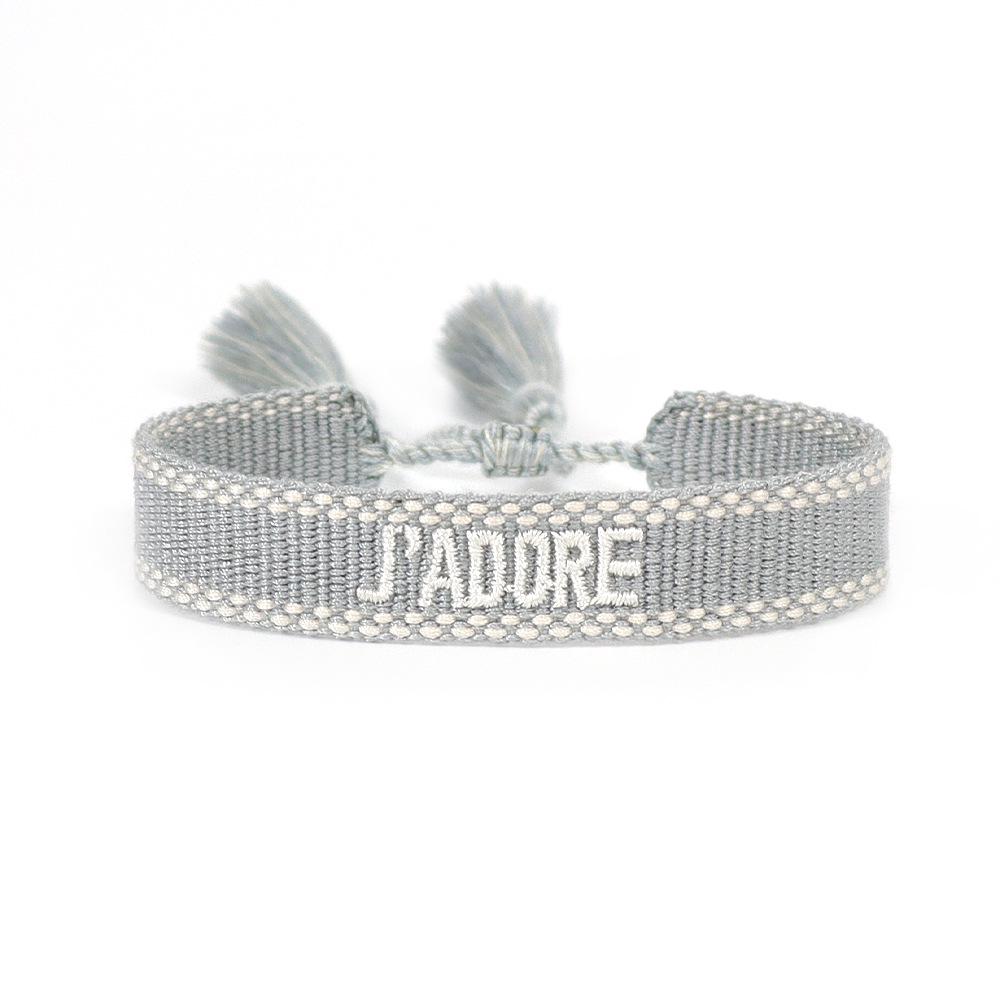 Pulseira Tecida Europeia e Americana de 1,3 cm com Bordado de Letras e Borla