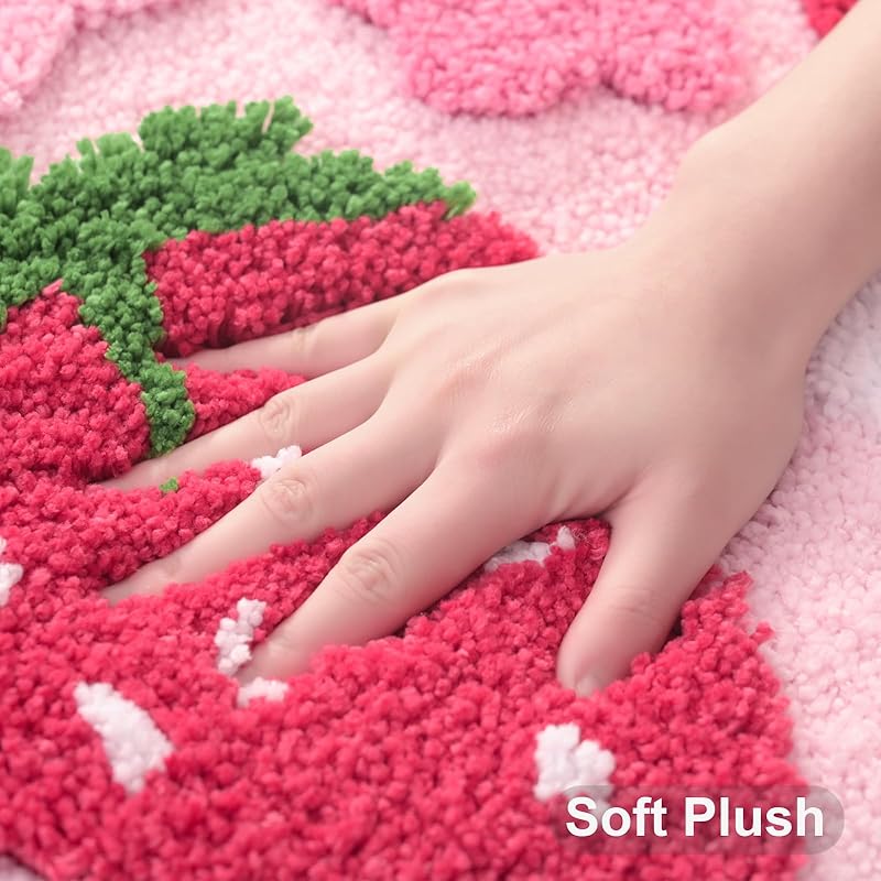 Anybar Pink Bathroom Rugs Cute Strawberry Flower Bath Mat Bathroom Accessories, Funny Colorful Non Slip Floor Bath Rug M 20x32 inch розовый