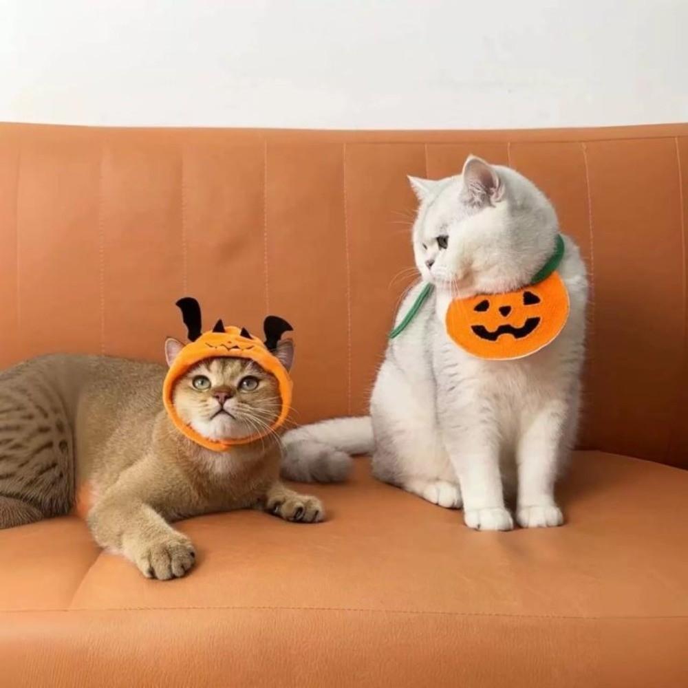 Comfortable To Wear Pumpkin Dog Scarf Adjustable Kitty Saliva Towel Halloween Pet Bib Puppy