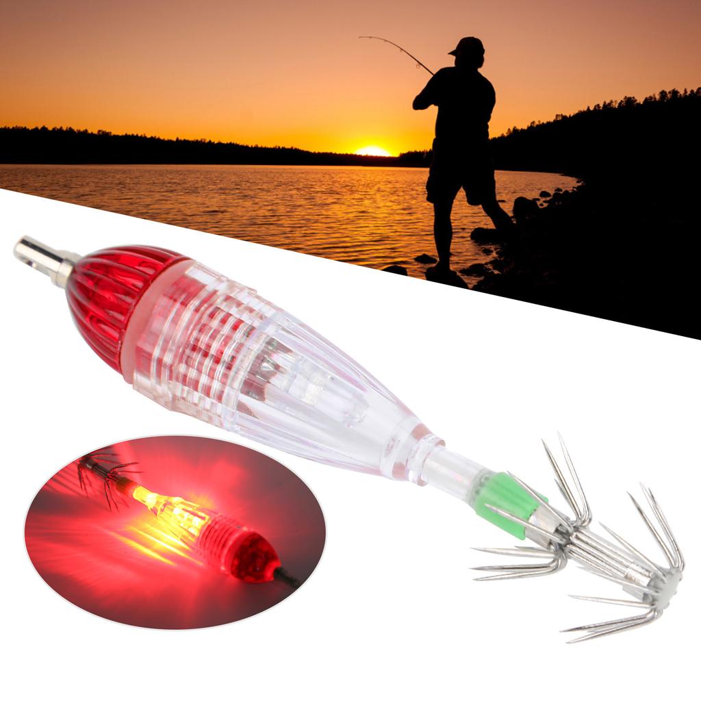 Fishing LED Lure Light Squid Shape Red Light Color Bait Underwater Lamp with Hook