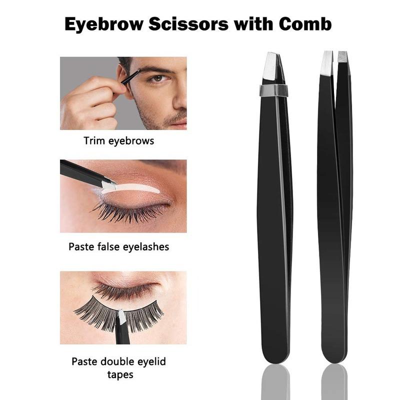 12Pcs Black Eyebrow Trimming Scissors Stainless Steel Tweezers Eyebrow Scraping Eyebrow Comb Razor Eyebrow Clip Makeup Tools Sets