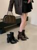Patent Leather High-heeled Short Boots Women's 2025 Autumn and Winter New Thick Heel Thin Boots Pointed British Style Medium Tube Thin Martin Boots