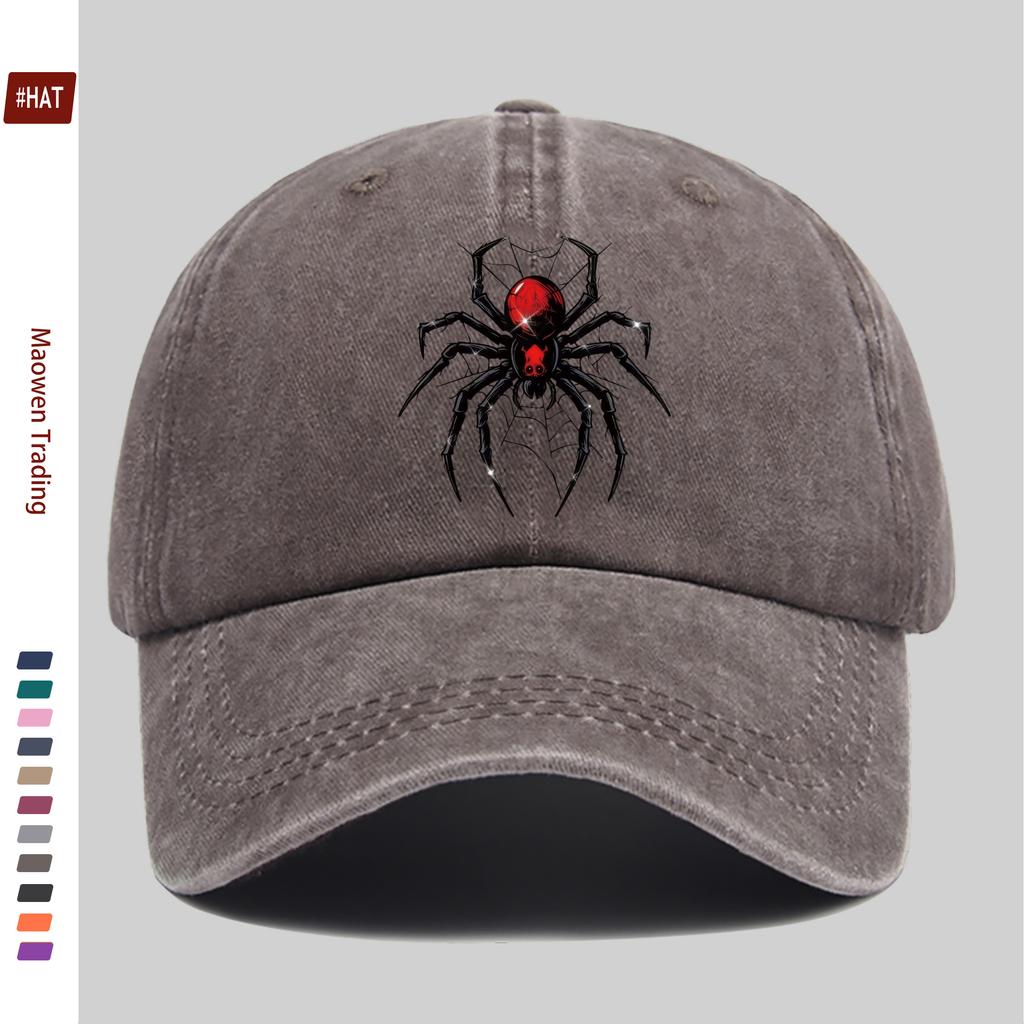 Pc Pcs Black Spider Print Trucker Cap for Men  Women  Adjustable Buckle Strap Lightweight Vintage Suitable for Dating Outd