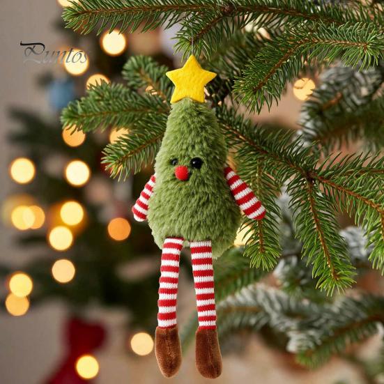 Holiday Gift Box Fillers Fluffy Christmas Hanging Ornaments, Small Wreath/Tree Plush Doll Pendant, Winter Xmas Toys for Windows Tree Decoration