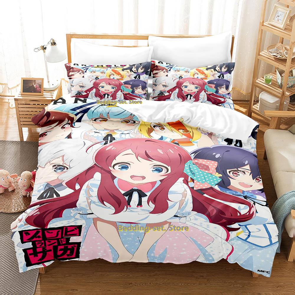 2023 Neues Zombie Land Saga Bettwäscheset Einzelbett Twin Full Queen King Size Bettwäscheset für Erwachsene Kinder Schlafzimmer Bettbezug-Sets Anime Bett