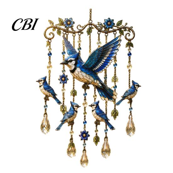 Yard Art for Outside Hummingbird Wind Chime, Chimes Outside, Stained Glass & Crystal Sun Catcher Hanging Bird Ornament Windchime, Colorful Decorations