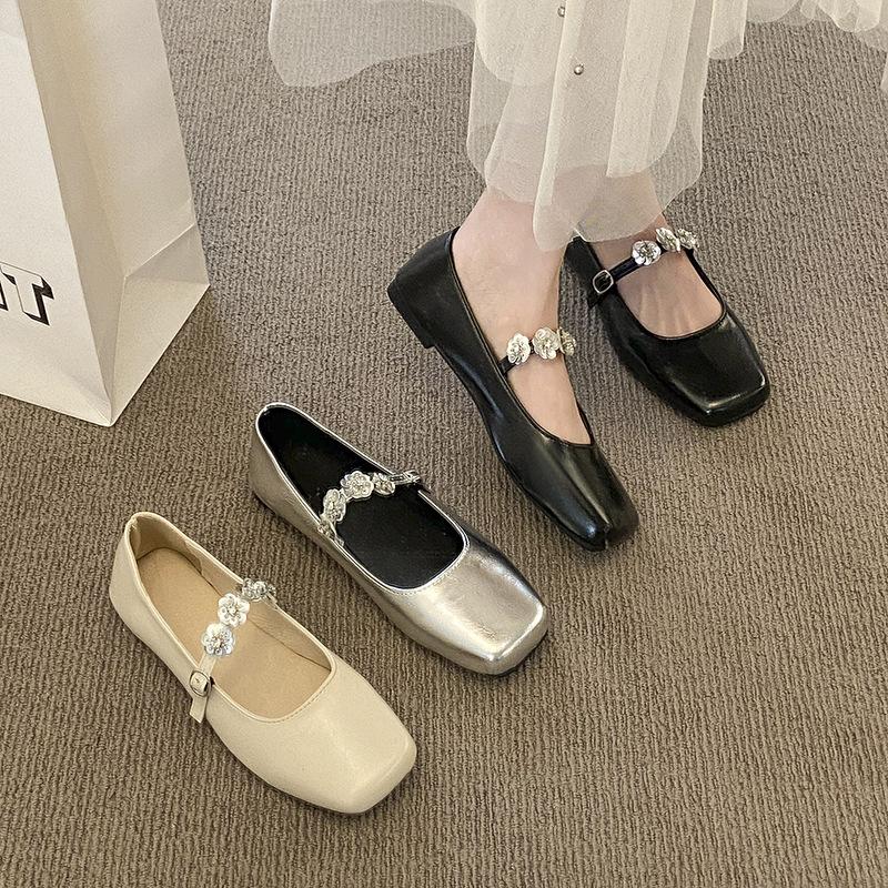 Fairy style low-heeled single shoes women's shoes 2025 new spring fashion square head shallow mouth Mary Jane shoes