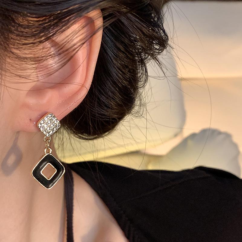 Asymmetrical Geometric Micro-Inlaid Diamond Earrings with S925 Silver Needle