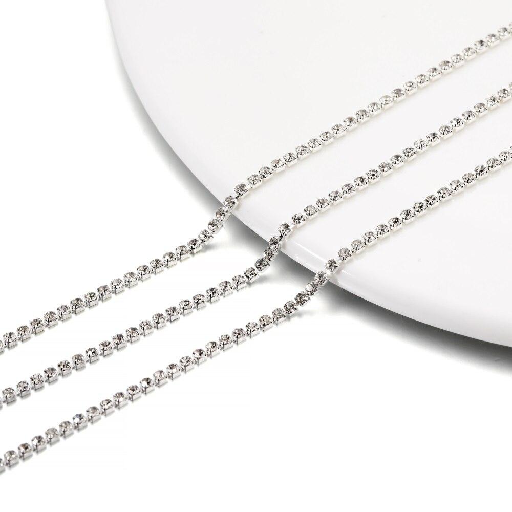 

1 метр, цепочка со стразами, серебряная основа, стеклянные стразы, красочная цепочка для отделки чашек для DIY ожерелья, аксессуары для изготовления ювелирных изделий