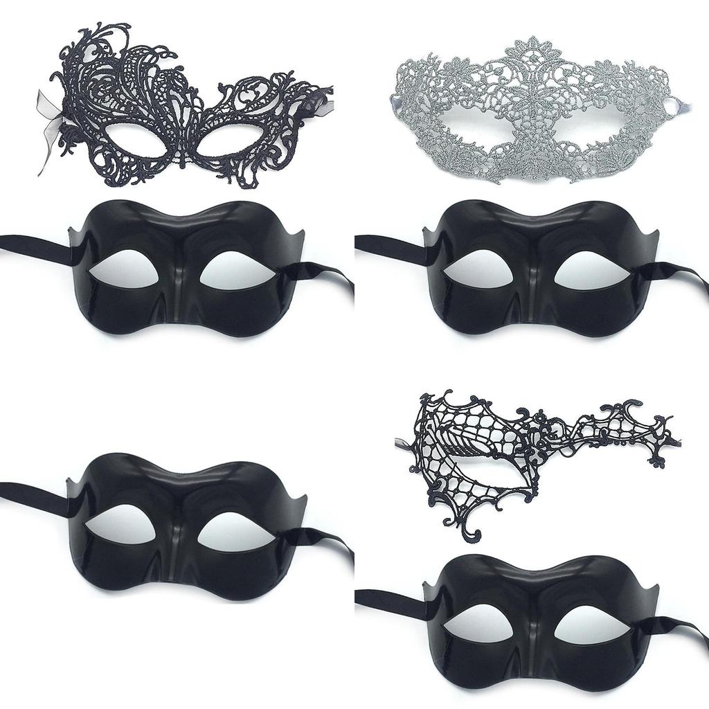 Black Half Face Lace Mask With Glasses For Halloween Costume Accessory