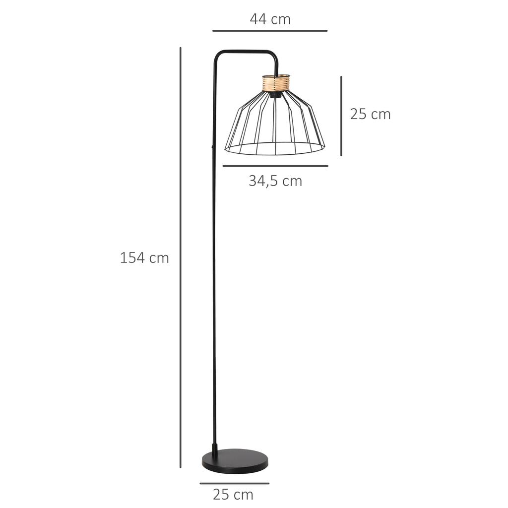 Floor Lamp Elegant Design Metal Standing Lamp with Rattan Decoration Ideal for Home Office Restaurant and Café 44 x 34 x 154 cm Black