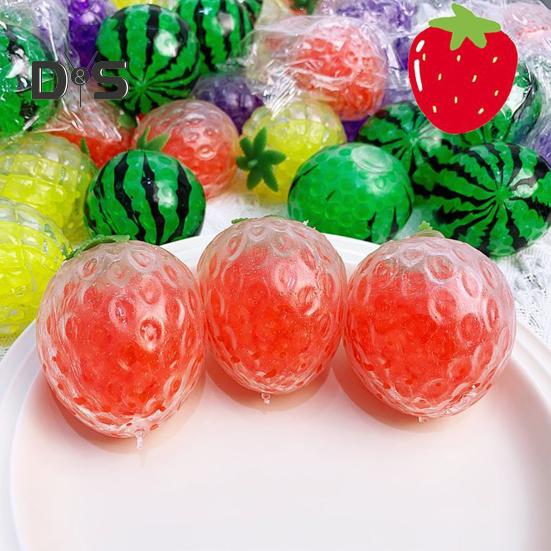 Bead Filled Fruit Squeeze Toy Stress Relief Strawberry Grape Watermelon Pineapple Pinch Sensory Fidget Toy Kids Adults Soft TPR Calming Stress Ball
