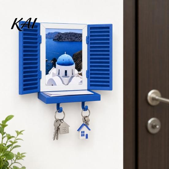 Hidden Key Storage Shelf Holder with Shelf, Mediterranean-Style Window Frame Photo Vacation Style Home Decoration Display Stand, Functional
