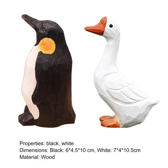 Penguin Ornament Real-looking Wooden Goose Animal Theme Small Size Penguin Carving Ornament for Desktop