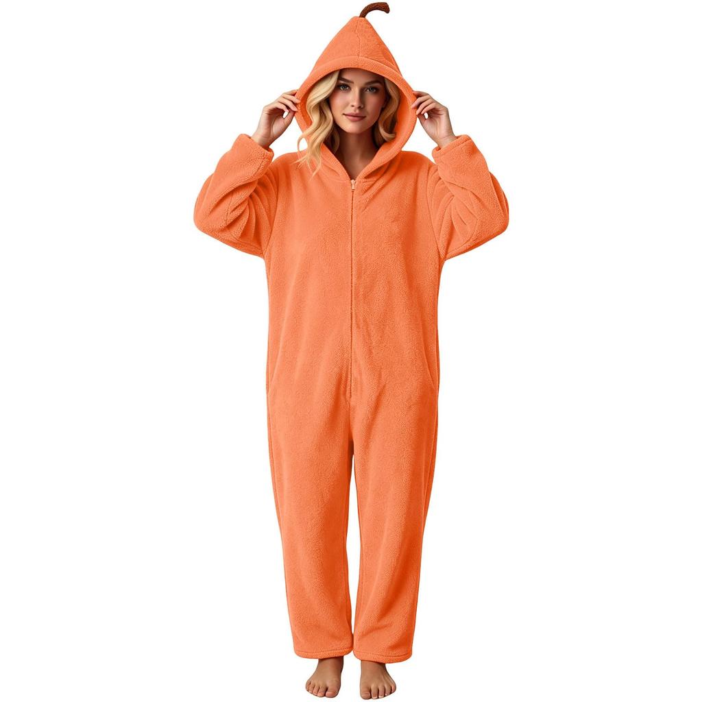 Macacão Para Mulheres Fantasias de Halloween Adulto Pijama Peludo com Capuz