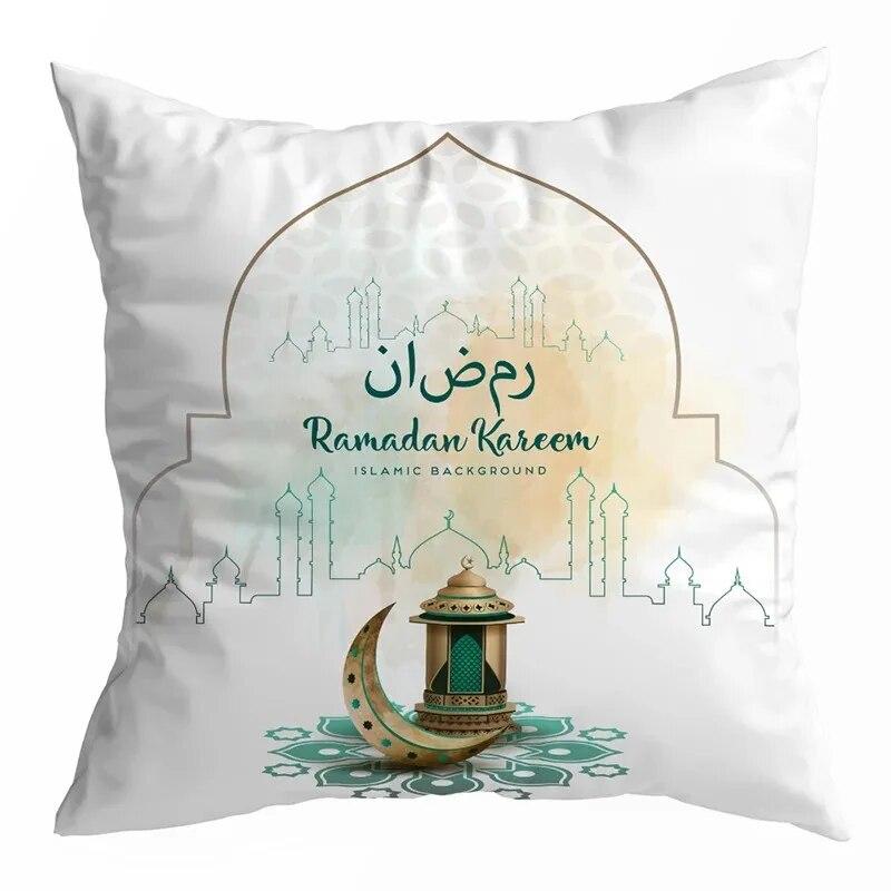 Ramadan Decoration 2024 Mubarak Cushion Cover Cotton Eid Mubarak Islamic Muslim Happy Eid Mosque Pillowcase Party Supplies