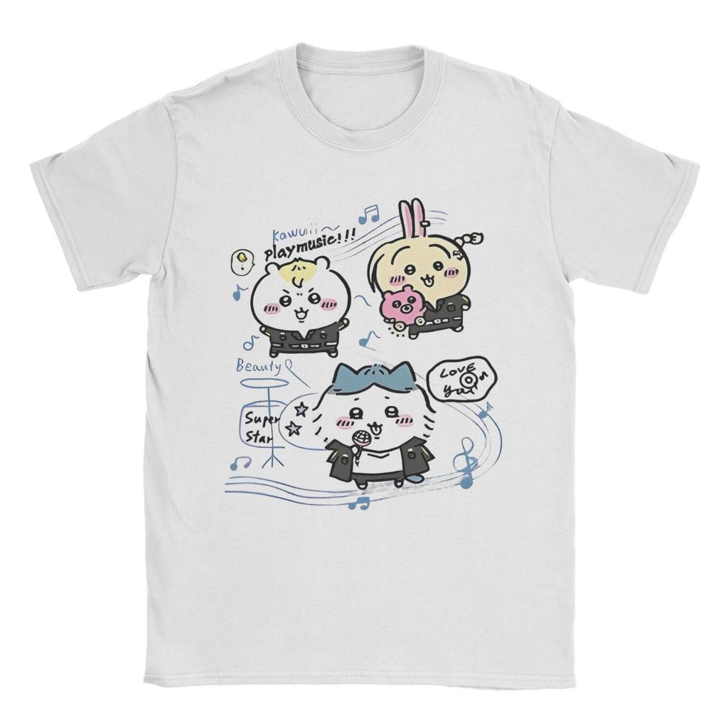 Chiikawa Usagi Music T-Shirt Men Women Casual 100% Cotton Tee Shirt Crew Neck Short Sleeve T Shirt Summer Tops